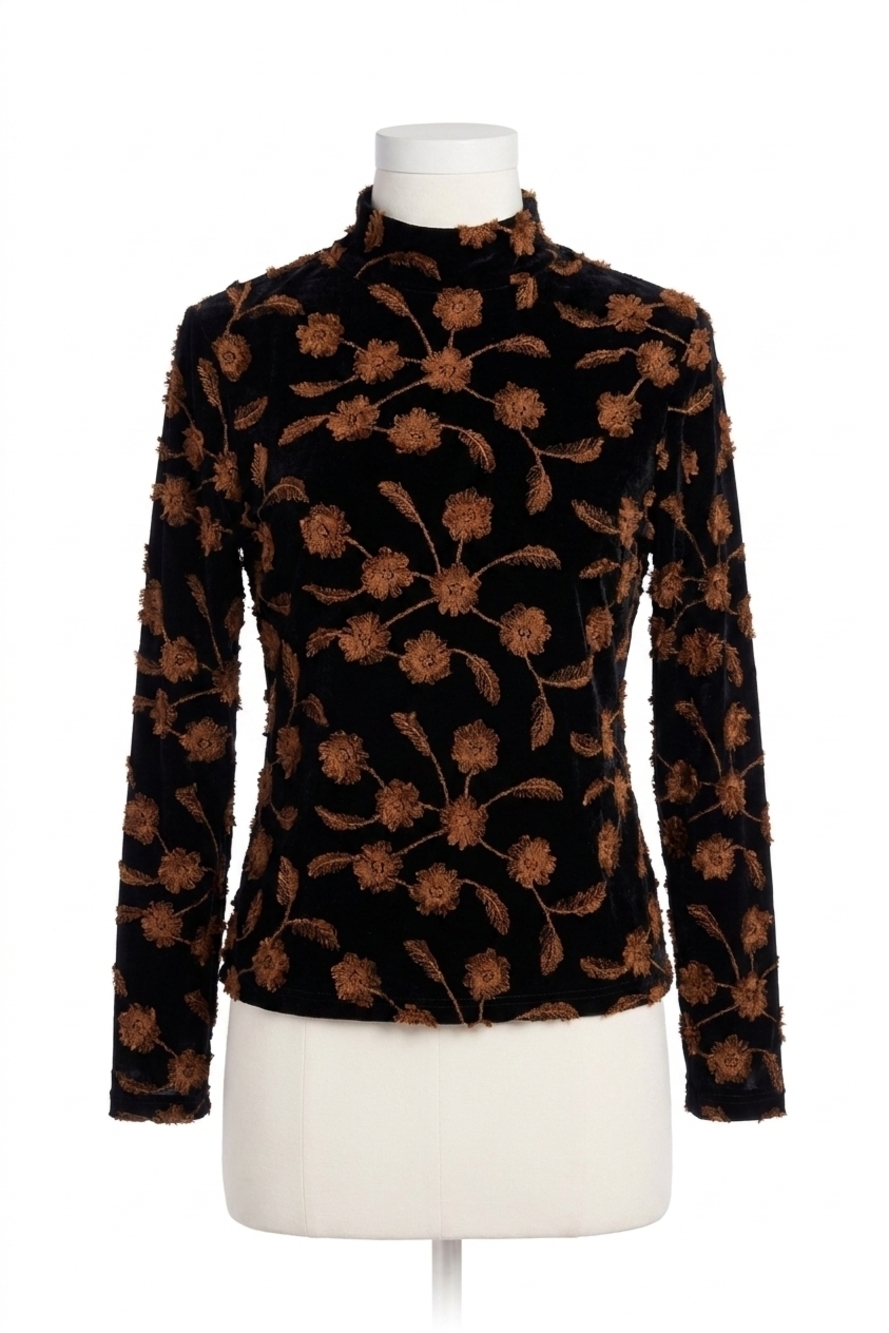 NEW TRIBAL eliza embellished velvet mock neck top in gingerspice